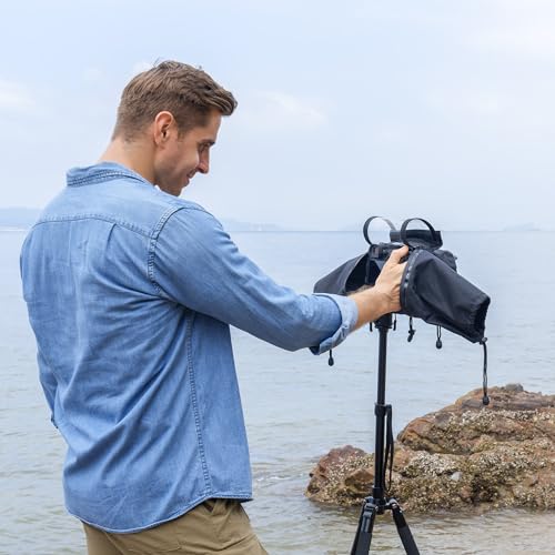 Mirrorless Camera Rain Cover with Openable Viewing Window & Strap Mountable Design Waterproof Camera Rain Coat for Sony A7RVI A7R VI V A7IV Canon EOS R6M2 R5M2 R8 R7 Rp for Nikon Z6III II Z7II Z8 Z50 - color: BLACK(Upgraded)