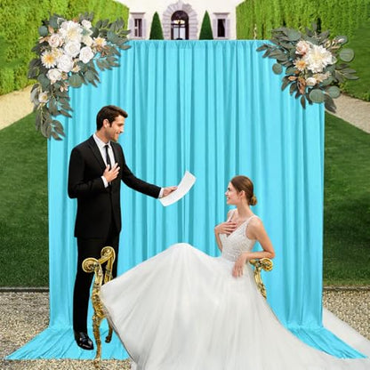 10ft x 7ft Sky Blue Backdrop Curtains for Parties, Fabric Satin Background Curtain with Rod Pockets for Weddings, Birthday, Baby Shower, Photography, Graduation Party Backdrop Drapes, 2 Panels - color: Sky Blue