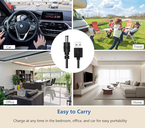 Universal Charger Power Cable, 5V USB to DC 5.5x2.1mm,with 10 Connectors (Micro-USB, Type-C, Mini USB, 2.5x0.7, 3.0x1.1, 3.5x1.35...) for Lamp,Mini Fan, Camera,Mobile Phone, USB Power Bank Charging
