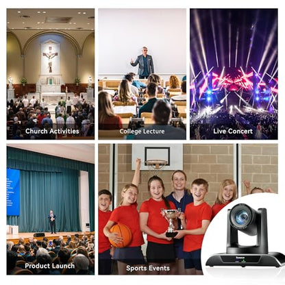 Tenveo HDMI/USB3.0/LAN(PoE) PTZ Camera AI Humanoid & Face Auto-Tracking, 20X Optical Zoom PTZ Camera IP Live Streaming, FHD 1080P 60FPS, for Church Services Worship Video Conference Live Streaming - color: Classic Black