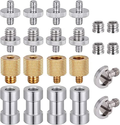 22pcs Camera Screw Adapter, KWOKWEI Camera Screw Mount Set 1/4" to 1/4" and 1/4" to 3/8" Tripod Screw Adapter Converter, Metal Camera Mount Adapter for Camera, Monopod, Ball Head, Light Stand - style: A-22Pack