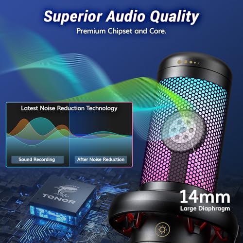 TONOR Gaming Microphone Set, USB Condenser Mic for PC with Stand, Controllable RGB, Quick Mute, Volume Control, for Twitch Streaming, Discord Chatting, 200 cm/78inch Cable, Desktop Stand TC310 - style: RGB Mic with Desktop Stand