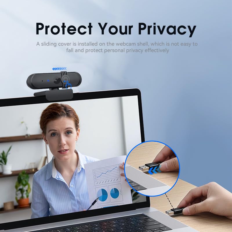 1080P Webcam with Microphone for Video Calling/Meetings/Teaching, HD 30fps Web Camera with Sliding Privacy Cover, USB-A Cable, for Zoom/Skype/Facetime, Laptop/Desktop/PC