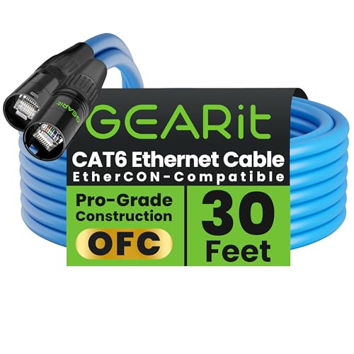 GEARit Shielded CAT6 Ethercon Cable (30 Feet) Professional Audio & Lighting RJ45 EtherCON-Compatible Cable for Studio, Stage, Concerts - 30ft Blue - color: Blue, size: 30 Feet