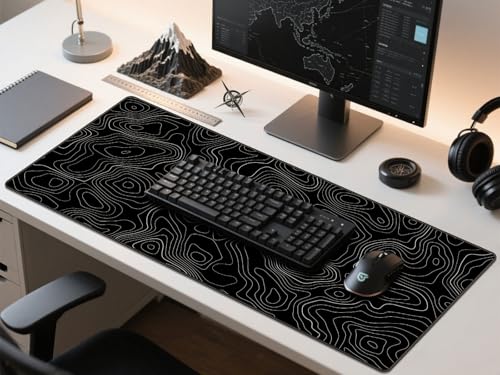 Rinaze Extra Large Gaming Mouse Pad with Black Topographic, XXL Mousepad, Big Mouse Mat Desk Pad, Non Slip Keyboard Pad for Gaming Computer Laptop PC Office Desk Accessories - color: Black