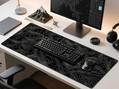 Rinaze Extra Large Gaming Mouse Pad with Black Topographic, XXL Mousepad, Big Mouse Mat Desk Pad, Non Slip Keyboard Pad for Gaming Computer Laptop PC Office Desk Accessories - color: Black