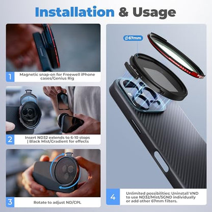 Freewell Pro Hybrid Magnetic Filter 1 to 10 Stop Variable ND/CPL with ND32, Soft Gradient 1.2, Black Glow Mist Compatible with Freewell iPhone Case & Cage - style: Pro Filter Kit