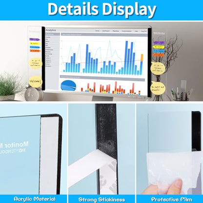 Monitor Memo Board, 4PCS Transparent Computer Monitor Side Panel Creative Desktop Memo Board, Acrylic Desktop Computer Sticky Note Holder for Home Office