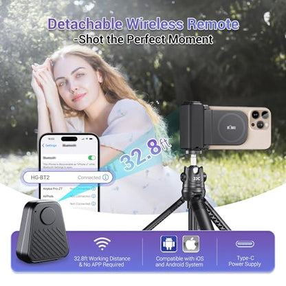 KIWIFOTOS Magsafe Phone Grip with Remote for MagSafe iPhone 17 16 Pro Max | Magnetic snap-on grip, BT remote. 1/4" thread for tripod(NOT Included). for iPhone 17 Pro MagSafe travel Vlog Video Shooting - color: Magsafe Phone Grip-Black