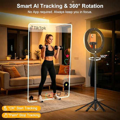10" Ring Light with 71" Phone Tripod Stand Auto Face Tracking, Vlogging Kit for iPhone Tripod with Remote, Dimmable LED Circle Round Light for TikTok/Makeup/YouTube/Live Steaming - size: Tripod with 10'' Ring Light