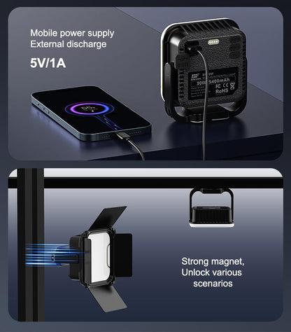 138 LED Video Light, Portable Photography Lighting, LED Camera Light, 4 Color 2500K-9000K, CRI 95+, Rechargeable 5400mAh, 180° Adjustable, Hangable, Magnet, Tripod Mountable