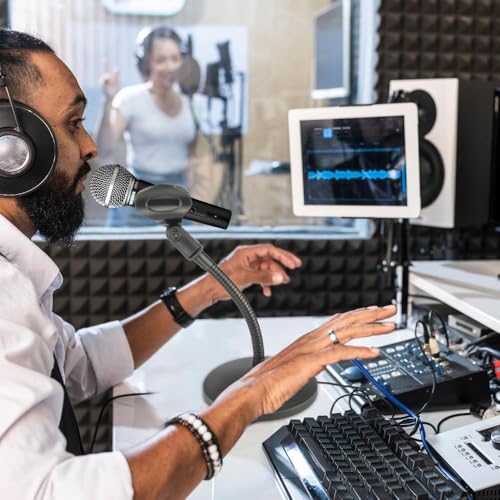 Desktop Gooseneck Microphone Stand – 6″ Flexible Arm, 1.4 lb Weighted Base, Includes Mic Clip & 3/8″–5/8″ Adapter – Ideal for Podcasting, Streaming, Gaming & Voice Recording - size: 6 inch