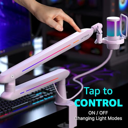 IXTECH RGB Low Profile Boom Arm for Mic, Adjustable Microphone Arm Stand with Desk Mount Clamp, Rotatable Microphone Boom Arm Mic Stand with Cable Management for Podcast Streaming Gaming Studio. - color: 5 LIZARD RGB