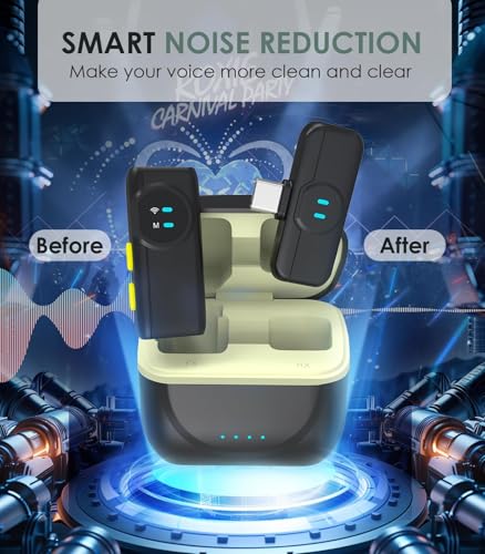 Wireless Lavalier Microphone for iPhone: iPad Android, AI Noise Reduction Clip-on Mic with Charging Case, 70FT Long Range, 30H Battery, for YouTube Tiktok Live Streaming Interview Recording