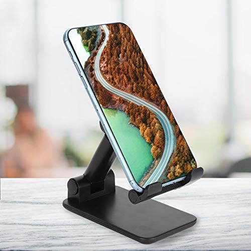 Desktop Phone Holder, Adjustable Foldable Stand with Mirror Face Bracket for 12.9 Inch Tablet and Smartphone, for Home Office Live Broadcast Entertainment, Black