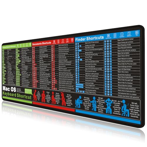 MacOS Keyboard Shortcut Mouse Pad, Large Mac Shortcuts Cheat Sheet Desk Mat, Non-Slip Rubber Base, Sewn Edges, Washable, XXL 31.5"x11.8"x0.1" - color: 11mac