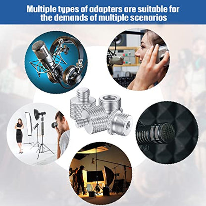 Moxweyeni 8 Pcs Mic Stand Adapter 5/8 Female to 3/8 Male, 3/8 Female to 5/8 Male, 5/8 to 1/4 and 1/4 to 5/8 Screw Mic Thread Adapter Set for Microphone(Silver) - color: Silver