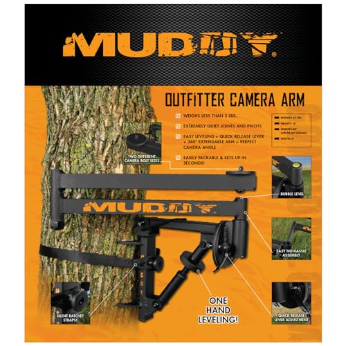 Muddy Outfitter Camera Arm, Steel, 360 Degree Extendable (Black) | 4 X 14 X 40, 4.5 Lb, 10 Lb Capacity, Quiet Pivots, Quick-Release, 2 Bolt Sizes - style: Outfitter Camera Arm