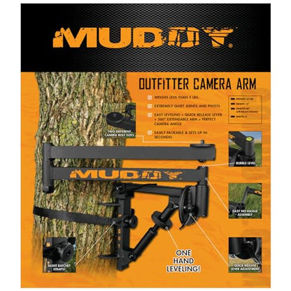 Muddy Outfitter Camera Arm, Steel, 360 Degree Extendable (Black) | 4 X 14 X 40, 4.5 Lb, 10 Lb Capacity, Quiet Pivots, Quick-Release, 2 Bolt Sizes - style: Outfitter Camera Arm