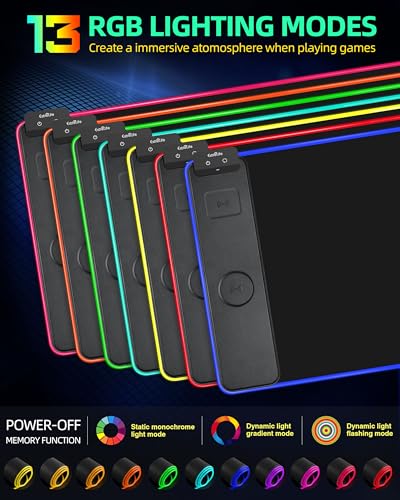 Wireless Charging Mouse Pad, RGB Gaming Mousepad, 31.5"x15.7" Extra Large Desk Pad, 13 Light Modes, Ultra-Smooth Surface, Non-Slip Base, Waterproof Computer Keyboard Mat for MacBook, PC, Laptop, Black - color: Black