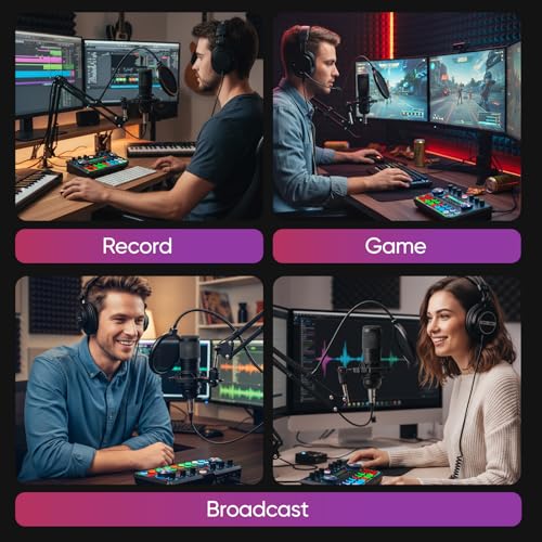 2026 Upgraded Podcast Equipment Bundle for 2, Recording Studio Kit with Dual Condenser Microphones, Audio Interface Mixer (4 Custom Sound Effects), Easy Setup for Podcasting, Streaming & Gaming