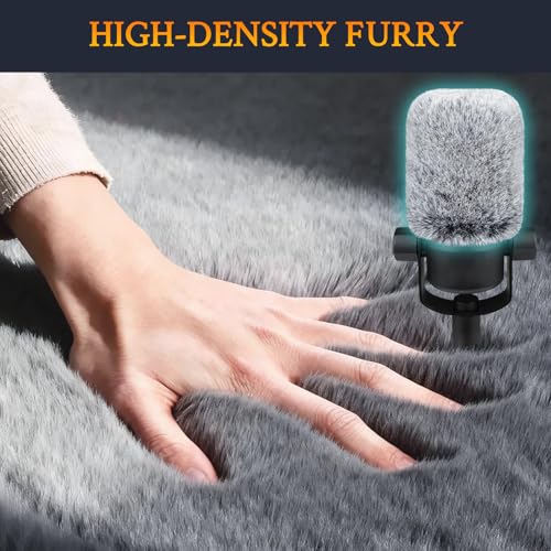 SOULWIT Microphone Furry Windscreen for RØDE (Rode) PodMic Cardioid Dynamic Broadcast, Wind Muff Pop Filter Mic Cover - Gray