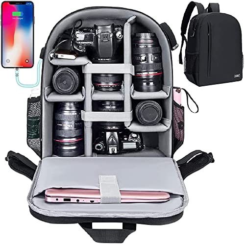 Cwatcun Camera Backpack with USB,Rain Cover,fit 15.6" Laptop,Anti-Theft Rear Open Camera Bag,Waterproof Camera Case with Tripod Straps for Canon Nikon Sony DSLR SLR Photography Bag Unisex(III-L-Black) - color: Black, size: 3.0 Large