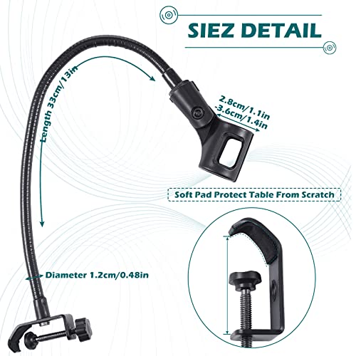 2 Sets Gooseneck Mic Stand 13 Inch Microphone Stand Flexible Gooseneck Desktop 3/8 to 5/8 Inch with Clip Desk Clamp for Podium, Lecture Recording Studio Podcast Meeting Radio Broadcasting Studio Live