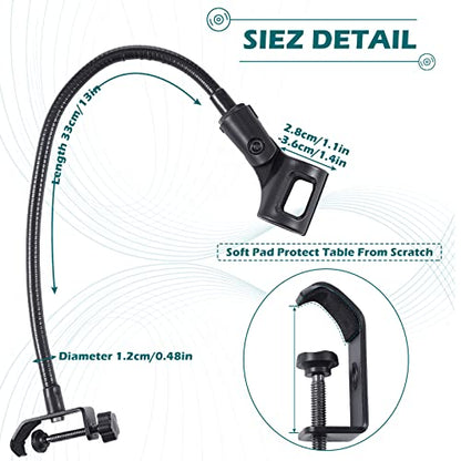 2 Sets Gooseneck Mic Stand 13 Inch Microphone Stand Flexible Gooseneck Desktop 3/8 to 5/8 Inch with Clip Desk Clamp for Podium, Lecture Recording Studio Podcast Meeting Radio Broadcasting Studio Live