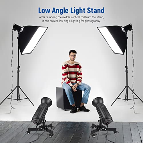 NEEWER Pack of 2 Heavy Duty Light Stands with Wheels, 2.4 Feet Max. Height, Foldable Tripod for Low Angle Shooting, Lighting Stand for Softbox, Monolight and Other Photography Equipment, ST72 - style: 2 Pack