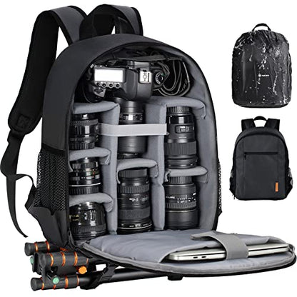 TARION Camera Backpack Bag Small - Professional DSLR Photography Case with 13 inch Laptop Compartment & Waterproof Rain Cover & Bottom Tripod Holder for Men Women Photographers - Black TB-S - color: Black, size: Small