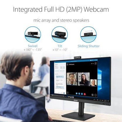 ASUS 27” 1080P Video Conferencing Monitor (BE279QFK) - Full HD, IPS, 100Hz, Frameless, Built-in Webcam, Mic Array, Speaker, Height Adjustable, Ergonomic Design, Eye Care, Wall Mountable, 3 yr warranty - style: 27" IPS 100Hz Webcam Mic Array