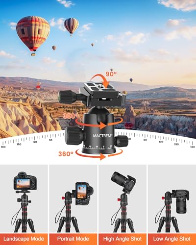 MACTREM 90in 2-in-1 Camera Tripod Monopod Aluminum Heavy Duty Travel Tripod | 360° Ball Head for Macro Photography, Max Load 33lb, Portable for DSLR & Phone, Includes Carry Bag for Travel & Vlogging - size: 80in/90in