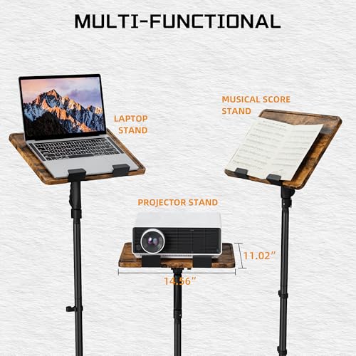 ETHU Laptop Floor Stand Adjustable Height, One-Hand Adjustment Projector Stand Tripod with Safety Lock, Heavy Duty Laptop Stand for Home Office Studio, Walnut - color: Walnut & Black