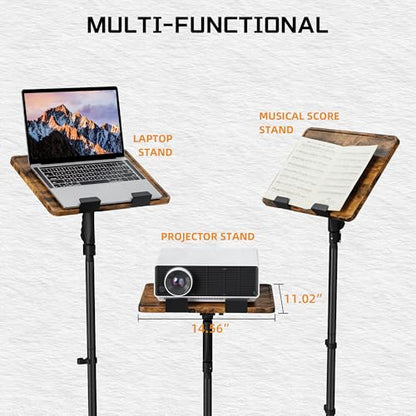 ETHU Laptop Floor Stand Adjustable Height, One-Hand Adjustment Projector Stand Tripod with Safety Lock, Heavy Duty Laptop Stand for Home Office Studio, Walnut - color: Walnut & Black