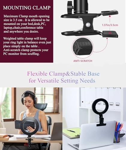 6.3" Ring Light with Clamp Mount for Laptop,Webcam Light with 3 Light Modes&10 Level Dimmable for Laptop/PC Monitor/Desk/Bed/Office/Makeup/YouTube/TIK Tok