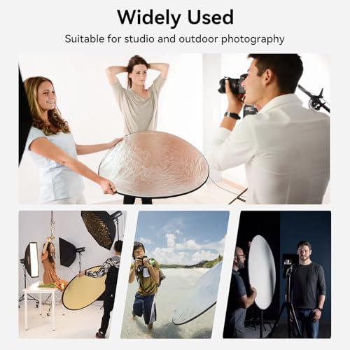 UTEBIT 24"/60cm Reflector Photography with Stand, Include Light Clamp & Bag | 5-in-1 Collapsible Photography Reflector Translucent/Silver/Gold/White/Black with 3/8" Thread for Studio Outdoor Lighting - size: 24 inch