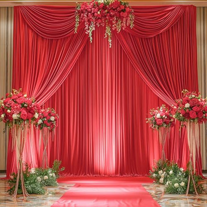 10ftx12ft Wrinkle Free Red Backdrop Curtain, 2 Panels 12FT Height Red Wedding Backdrop Drapes, Silky Polyester Back Drop Cloth for Birthday Photography Background Party Backdrop Draping - color: Red, size: (W)5ft x (H)12ft (2 Panel)