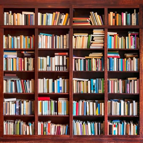 AOFOTO 8x8ft Bookshelf Backdrop Bookcase Photography Background Books School Library for Video Recording Man Boy Girl Child Adult Portrait Seamless Photo Shoot Studio Props Video Drop Vinyl Wallpaper - size: 8x8ft