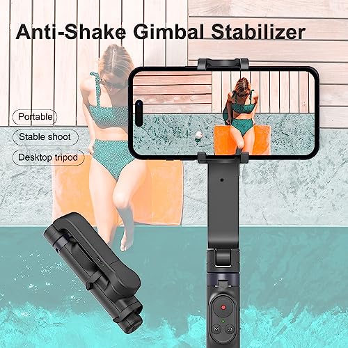 Selfie Stick Gimbal Stabilizer, Gimbled Phone Holder with Wireless Remote Tripod 1-Axis Handheld Smartphone Portable Gimbal for Tiktok Vlog Youtuber Live Video Recording