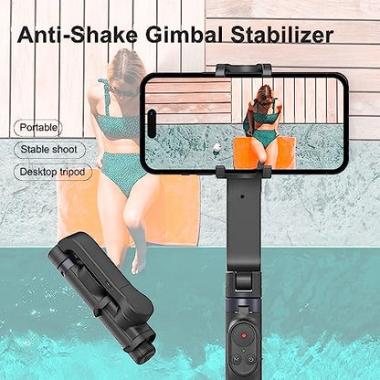 Selfie Stick Gimbal Stabilizer, Gimbled Phone Holder with Wireless Remote Tripod 1-Axis Handheld Smartphone Portable Gimbal for Tiktok Vlog Youtuber Live Video Recording