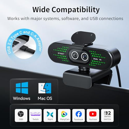 EMEET NOVA 4K Dual-Camera 4K Webcam for PC, Wide-Angle and Telephoto Cameras, Max 11X Hybrid Zoom, PDAF Focus, Remote Control, RGB Lights, Webcam with Microphone for Business or Personal Online Calls - style: 4K Dual-Camera Remote