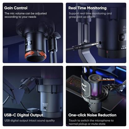 COMICA EJoy Uni USB Condenser Gaming for PC, PS4, PS5, USB C Phone, and Mac, Boom Arm RGB Computer Mic for Twitch, Streaming/Podcasting/YouTube, Noise Cancellation Mic with Mute, Gain, Monitoring