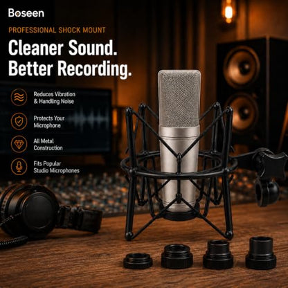 Microphone Shock Mount Mic Holder - Anti Vibration Spider Shockmount Compatible with Many Condenser Mics Like AT2020 MXL 770 MXL 990 Samson G Track Pro Rode Procaster NT1-A Neumann U87 etc. - color: black