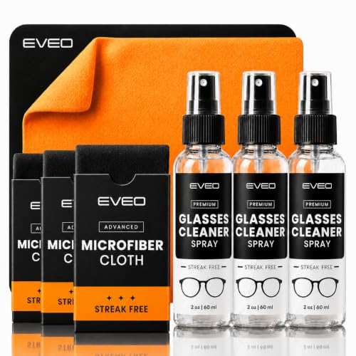 EVEO Glasses Cleaner Spray - Eyeglass Cleaner (No Streaks)| x3 Eye Glass Cleaners Spray + x3 Lens Cleaner Microfiber Cleaning Cloth, Glasses Cleaning Kit Eye Glasses Cleaner Spray & Cloth - 6oz(2ozx3) - size: 2 Fl Oz (Pack of 3)