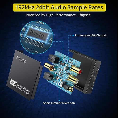 PROZOR 192KHz Digital to Analog Audio Converter DAC Digital Optical to RCA Analog L/R Converter, SPDIF Toslink Optical to 3.5mm Jack Adapter for PS3 HD DVD PS4 Amp Apple TV Home Cinema -Aluminum Alloy - size: Aluminum Alloy Shell, style: 2.0CH PCM