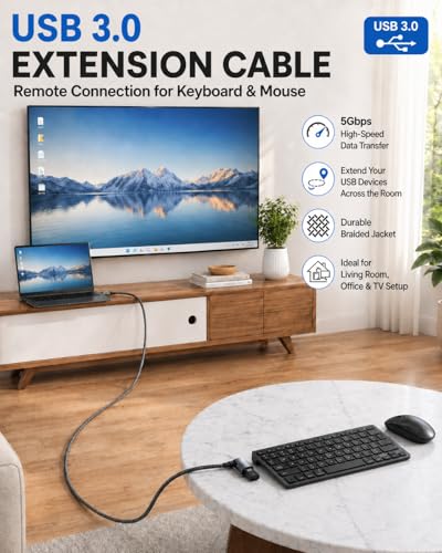 USB 3.0 Extension Cable 6FT USB Extension Cable Male to Female Durable Braided Material High Data Transfer Compatible with USB Keyboard,Mouse,Flash Drive, Hard Drive,Printer - size: 6.6FT