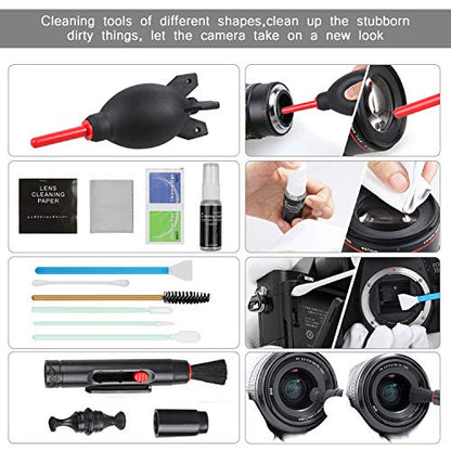 17-in-1 Camera Cleaning Kit for DSLR Cameras (Canon, Nikon,Sony), with Air Blower/Cleaning Pen/Detergent/Cleaning Cloth/Lens Brush/Carry Case - size: 17-in-1