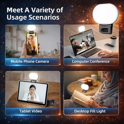 Clip On Selfie Light for Phone & Laptop, 60 LED Portable Selfie Light, Rechargeable 2000mAh Ring Light with 3 Modes 10 Brightness for Zoom, TikTok, Webcam, Makeup & Video Recording, Studio Lighting