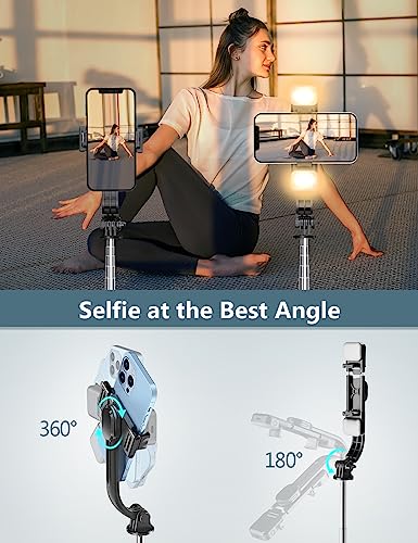 Selfie Stick Tripod with Light, 45'' Selfie Stick with Wireless Remote, Portable Phone Tripod Compatible with iPhone 16/15 Pro Max/15/14 Pro/14/13, Samsung S22/ S23 Ultra/Android Smartphone - color: Black - 45" Standard Height